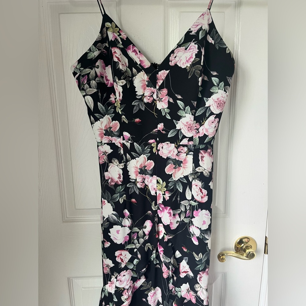Flowery Long Black Dress Size 8